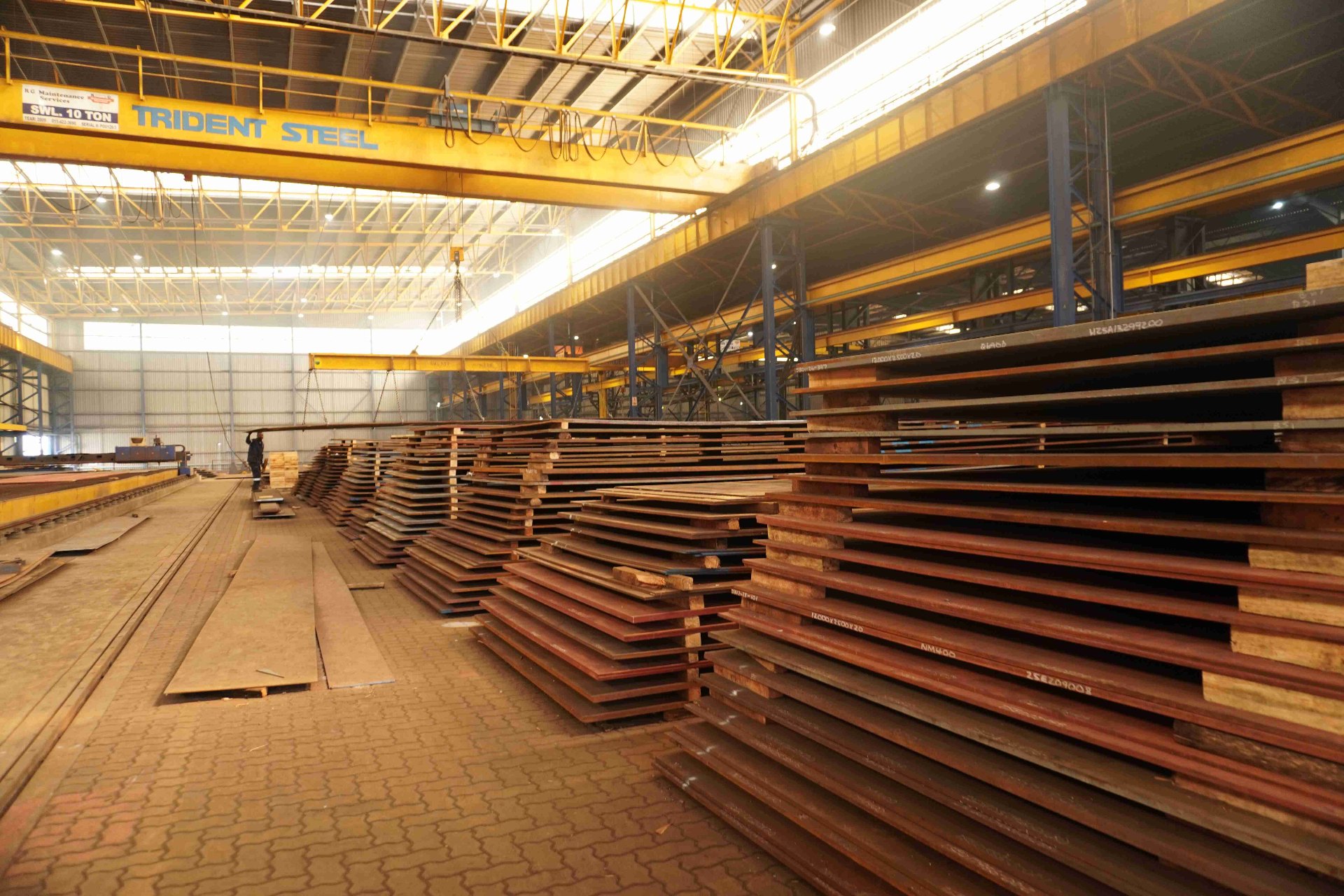 SPS steel plate stockyard with stacked plate inventory