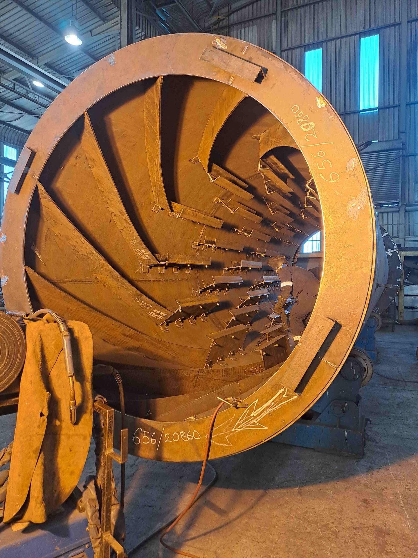Rotary kiln project — internal lifter assembly in progress